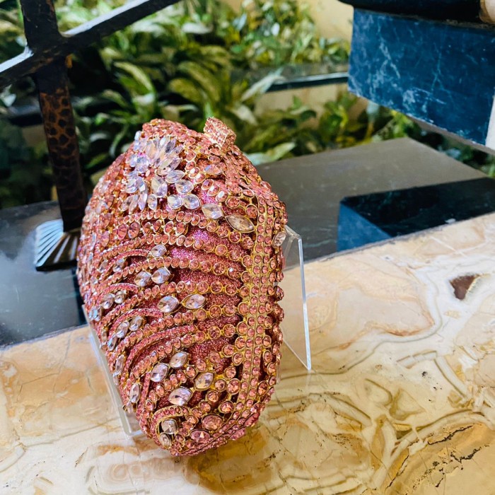 Tas Pesta / Rossini Clutch Swarovski Pink - 9 Mewah Cantik