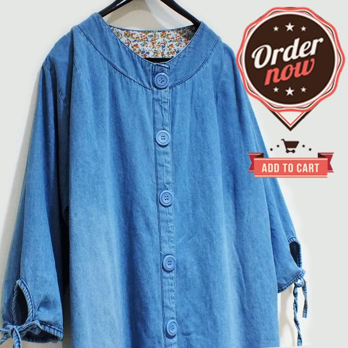 MDNdenimBUTTONlite LD 128 sampai XXXL atasan wanita blus jeans jumbo   Biru Muda