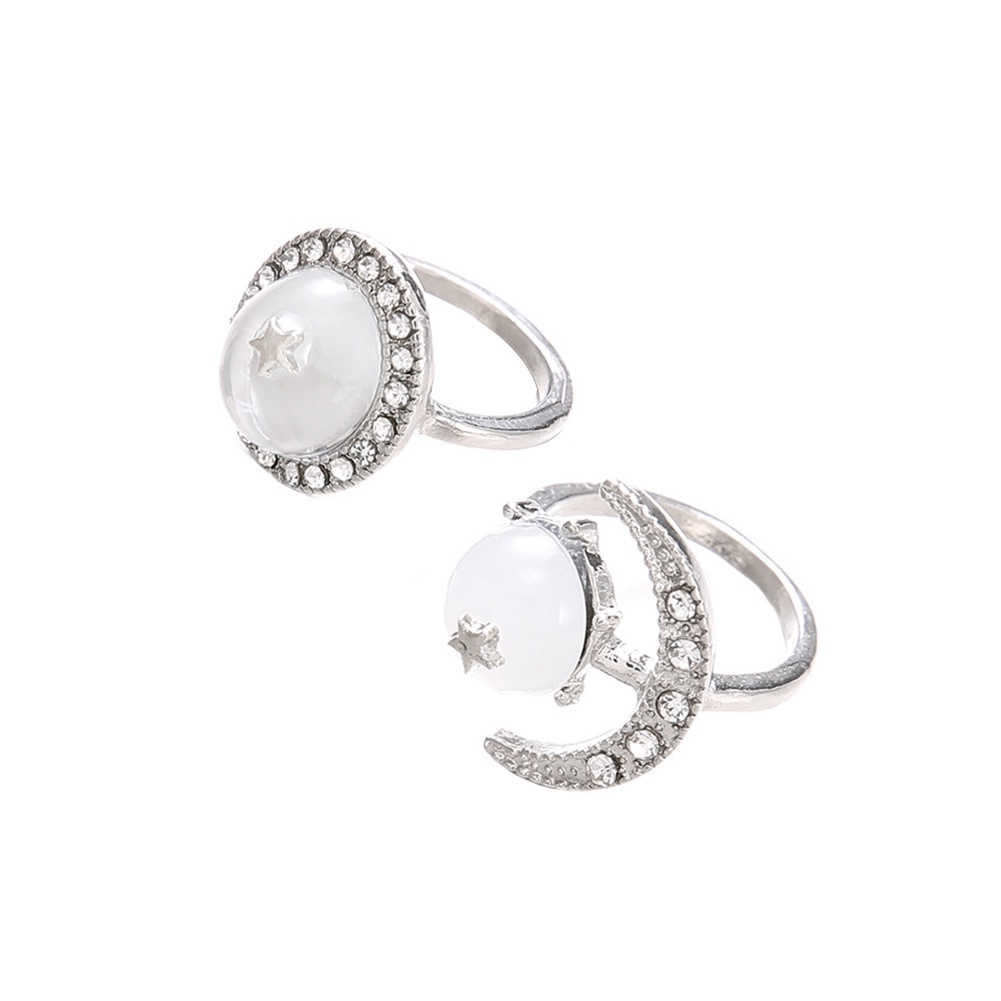 Hu Hu Hu Hu Hu Alat Bantu Pasang Kacamata♡ 2pcs / Set Cincin Buku Jari Aneka Bentuk Warna Silver Gaya Boho Untuk Wanita