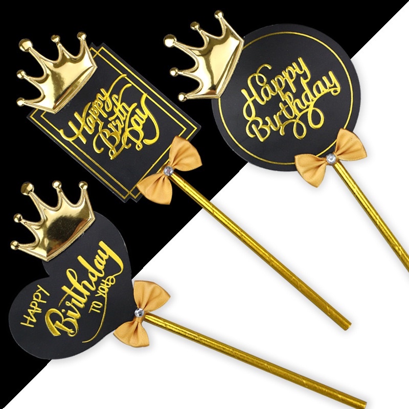 TOPPER CAKE TUSUKAN KUE BULAT HATI KOTAK HITAM MAHKOTA PITA