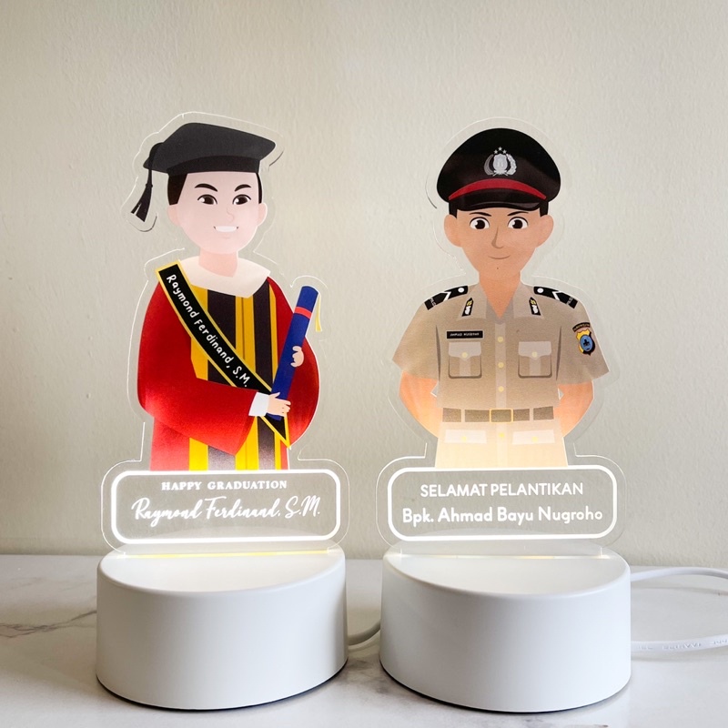 Premium (COD) STELLA - Kado Wisuda Cowok Hadiah Graduation Gift Cowo Akrilik Lampu Custom Polisi