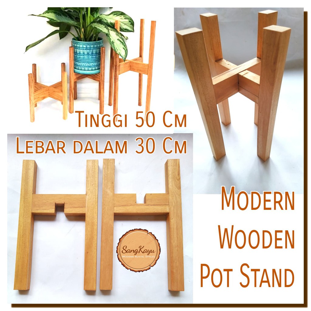 Stand dudukan vas bunga 50x30cm BIG modern Wooden vas plant stand