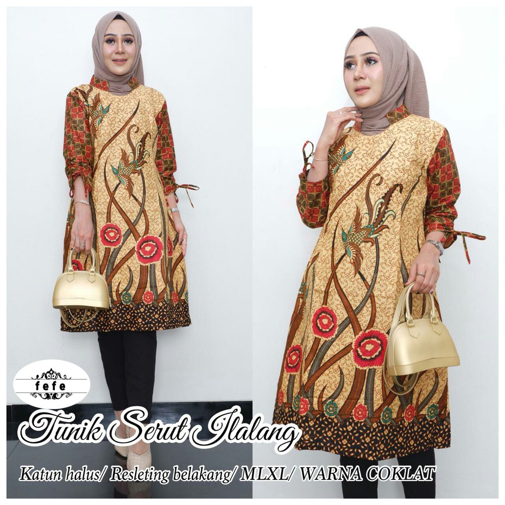 BAJU BATIK WANITA TERBARU | BAJU BATIK WANITA MODEL TUNIK KATUN HALUS TERBARU TUNIK SERUT ILALANG