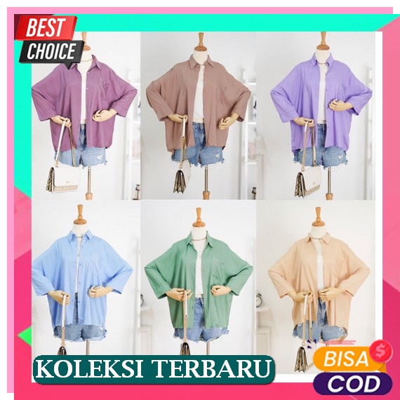 Neeuma Midela Kemeja Blouse Lengan Panjang Wanita Polos Warna Kekinian Korean Style Casual Kantor Im