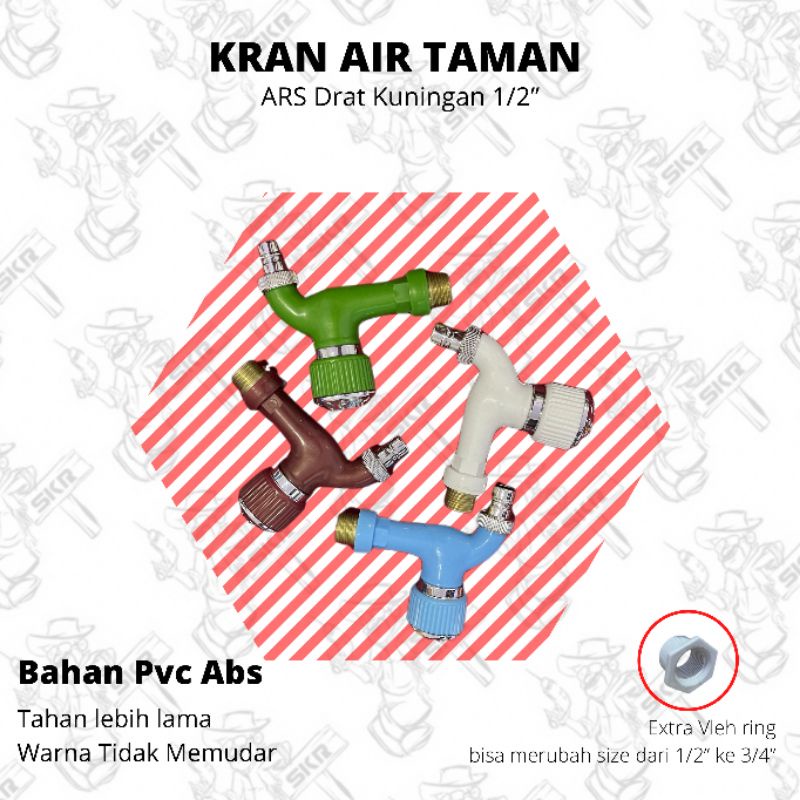Kran Air Taman Pvc ARS 2way Mahkota | Kran Pvc Tembok | Kran Wc /Kamar Mandi