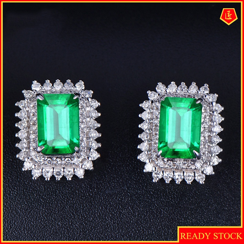 [Ready Stock]New Square Emerald Stud Earrings for Women