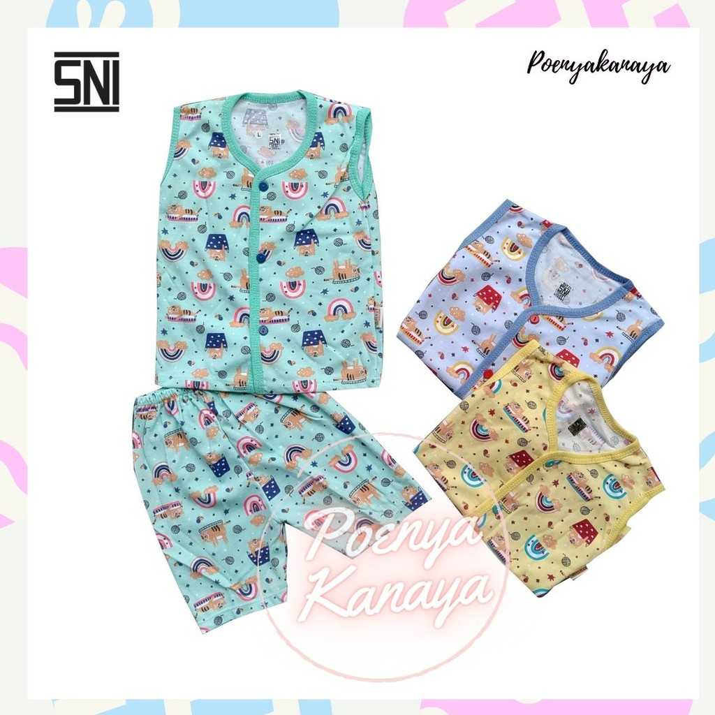 Setelan Baju Bayi Piyama Bayi Kutung Singlet Kancing KUBAL SNI KENZY Size S - L STK01-03