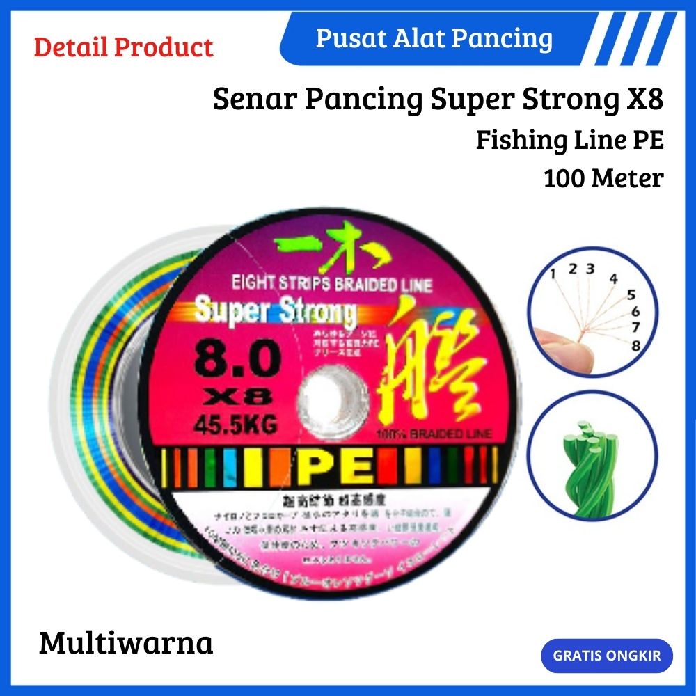 Senar Pancing Fishing X8 Tali Pancingan 100M Premium PE Fishing Line X8 Strength 3.10kg-18.6kg Senar Pancing Premium Braided Fishing