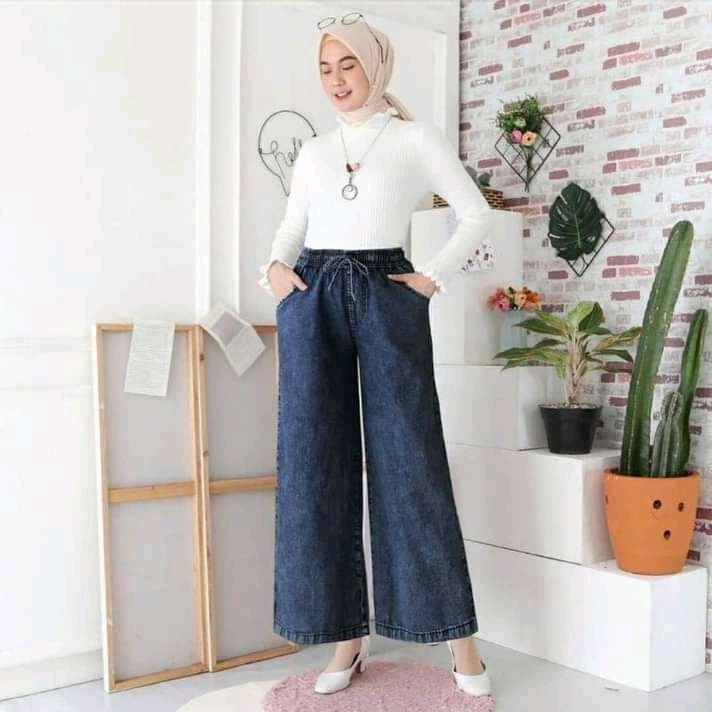 kulot jeans wanita pinggang karet/kulot jin premium/kulot paula jumbo