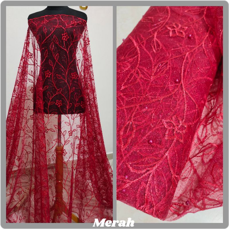 Tile mutiara motif daun , khusus merah