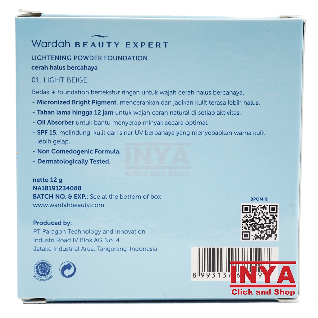 WARDAH LIGHTENING POWDER FOUNDATION 01 LIGHT BEIGE 12gr SET