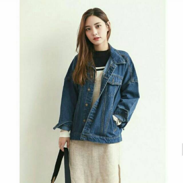  Jaket Jeans Oversize Biru Klasik Premium Quality Shopee 