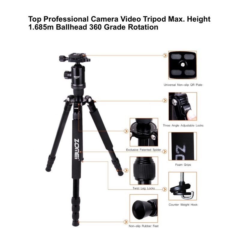 Zomei Tripod Z-818 Z818 With Ball Head Ballhead Monopod Camera Stand Lightweight 1.008.0107
