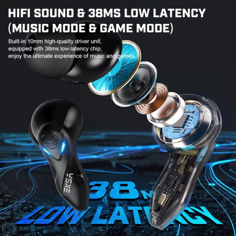 EKSA GT1 Gaming Music TWS Earphone Earbud Bluetooth 5.0 Very Low Latency