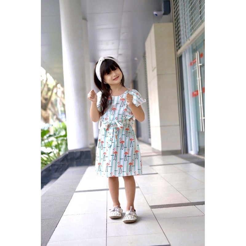 DRESS RUFFLE SET FLAMINGO BLOOMS USIA 2-10TAHUN