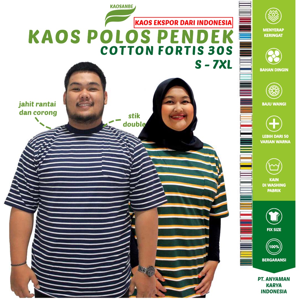 Kaos Stripe Katun Lengan Pendek Kaosanbe Jumbo Dengan Pocket Pria Wanita Motif Salur Kaos Salur Pend