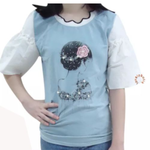 Lovelybutik - Baju Kaos Oblong Wanita Baju Distro S4nti Atasan Lengan Pendek Tumblr Tee Casual T-shirt Murah