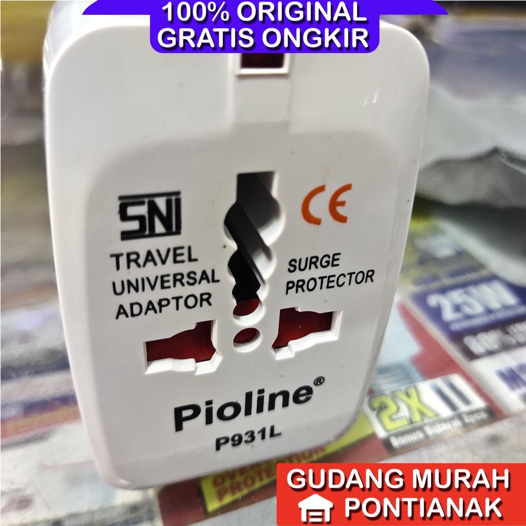 Pioline Universal Travel Adaptor Multi International P931L Penyambung colokan Serbaguna steker cok kaki tiga 3 atau gepeng