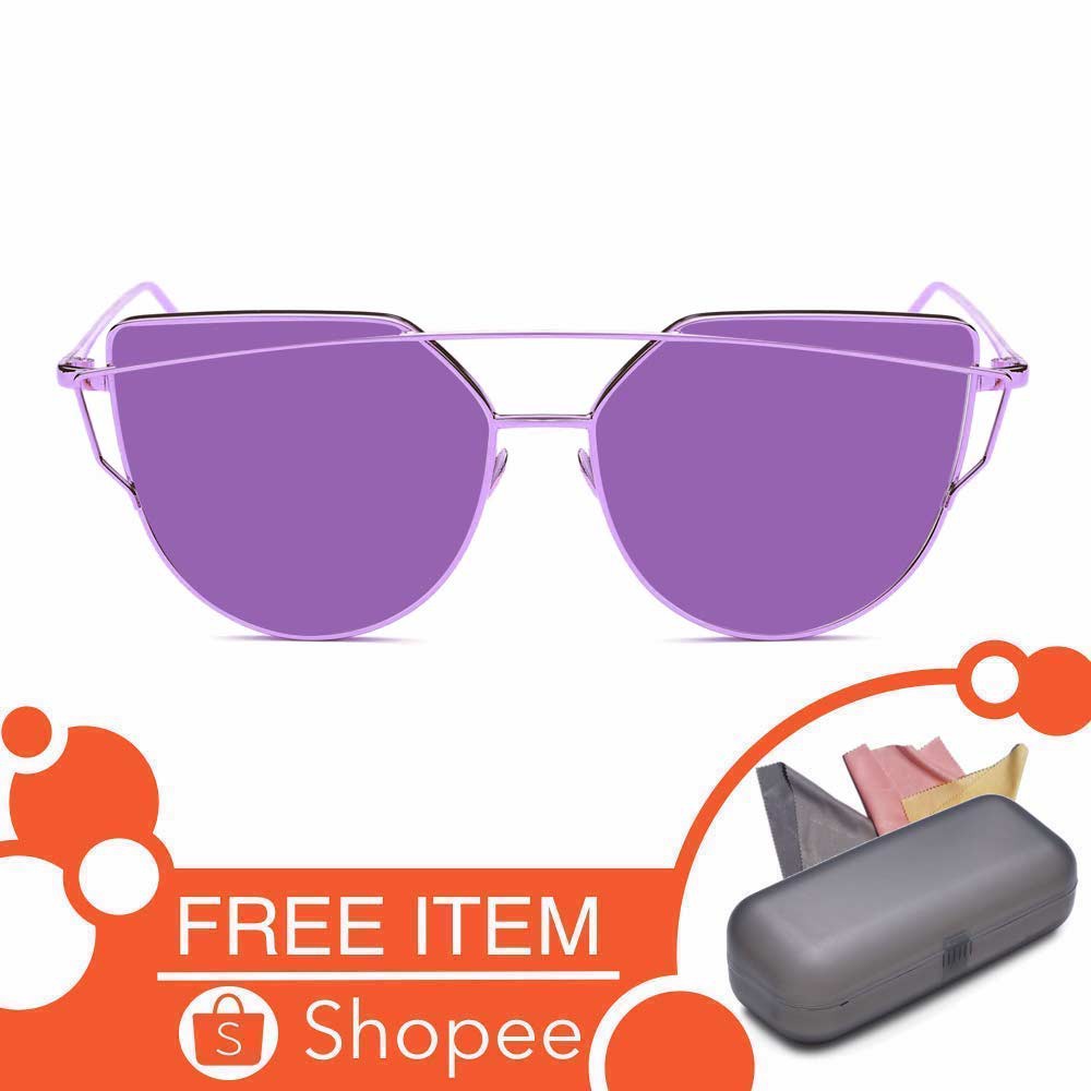 Anti UV Eye Cat Sunglasses [ Ungu Ungu ] Pria dan Wanita - Desaign Korea - NY Free Kotak Kacamata