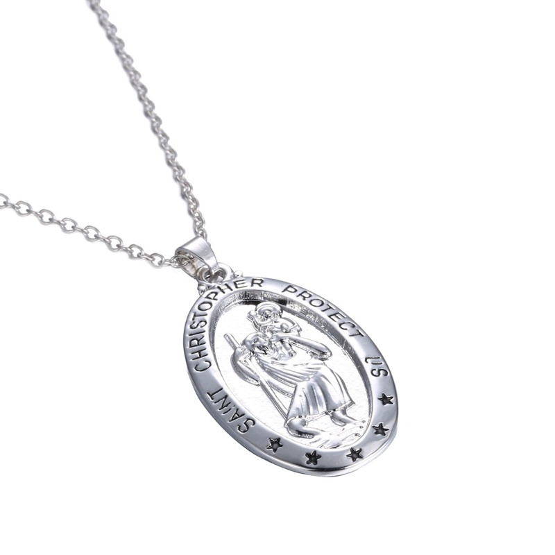 Kalung Liontin St. Christopher Bahan S925 Silver Gaya Vintage Untuk Pria Dan Wanita