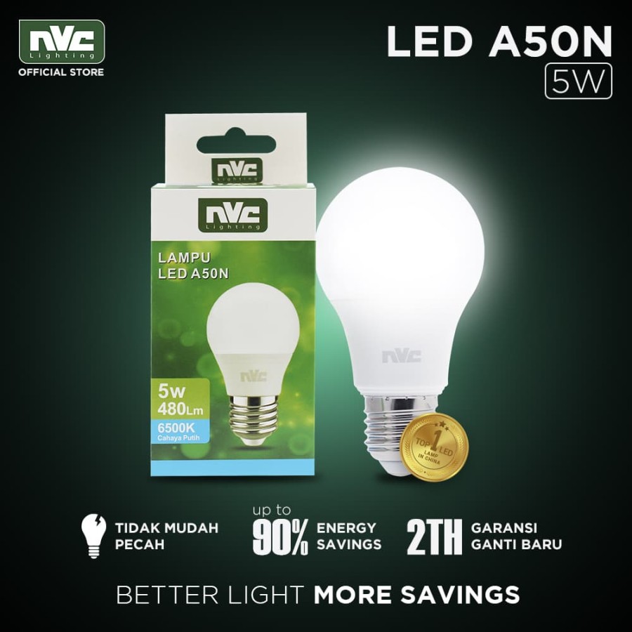 Lampu LED NVC-A50N / Warna Putih 5 Watt / Bohlam Murah Hemat Listrik