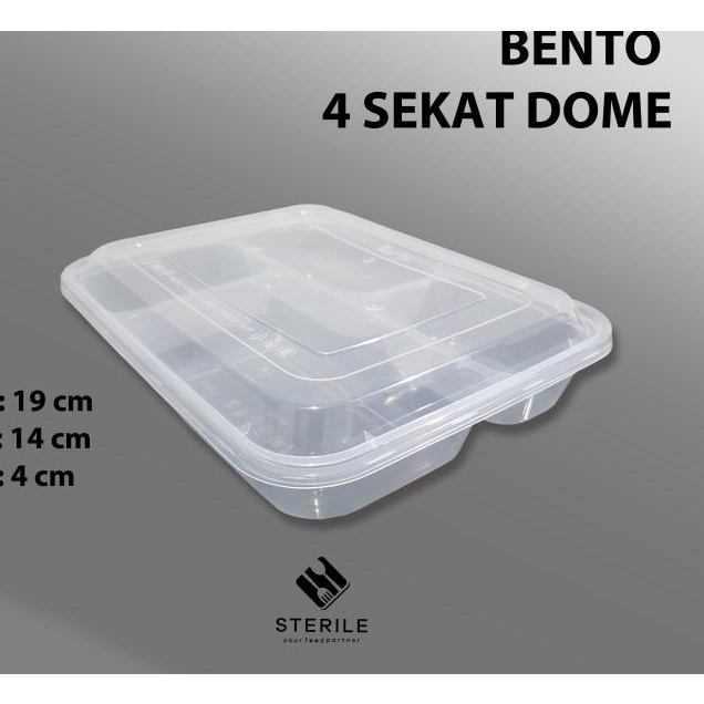 lunch box 4 sekat dome / kotak makan 4 sekat dome isi 25 pcs