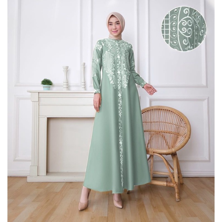 Gamis madina cut raifa motif bordir pintu aceh katun toyobo premium fashion muslimah