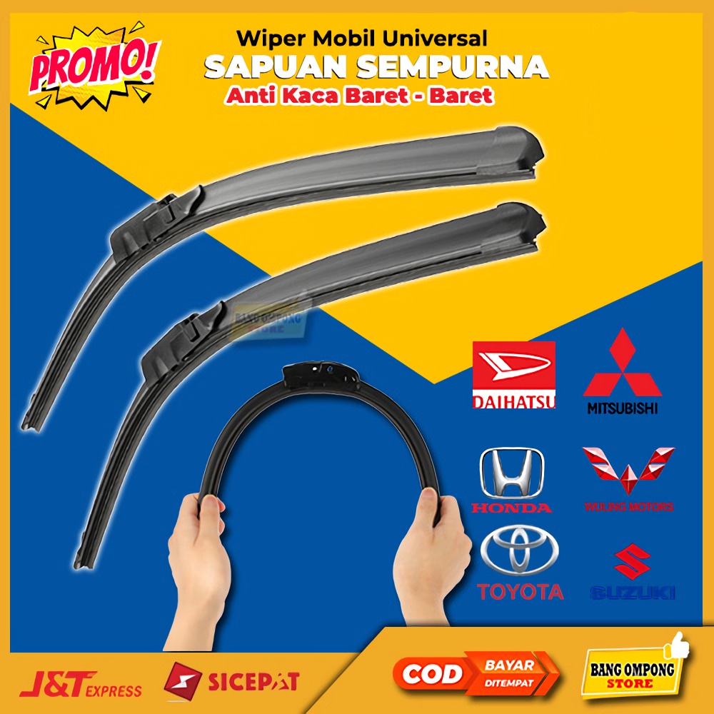 Wiper Pembersih Kaca Mobil Frameless Universal 2 Pcs Semua Jenis Kendaran Ukuran