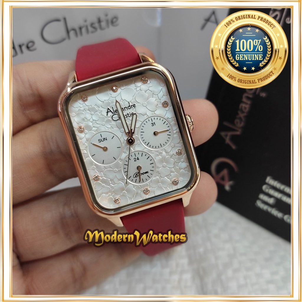 Jam Tangan Wanita Alexandre Christie Terbaru AC 2A04 Peach Rosegold Rubber Cewek Terbaru Ori Alexand