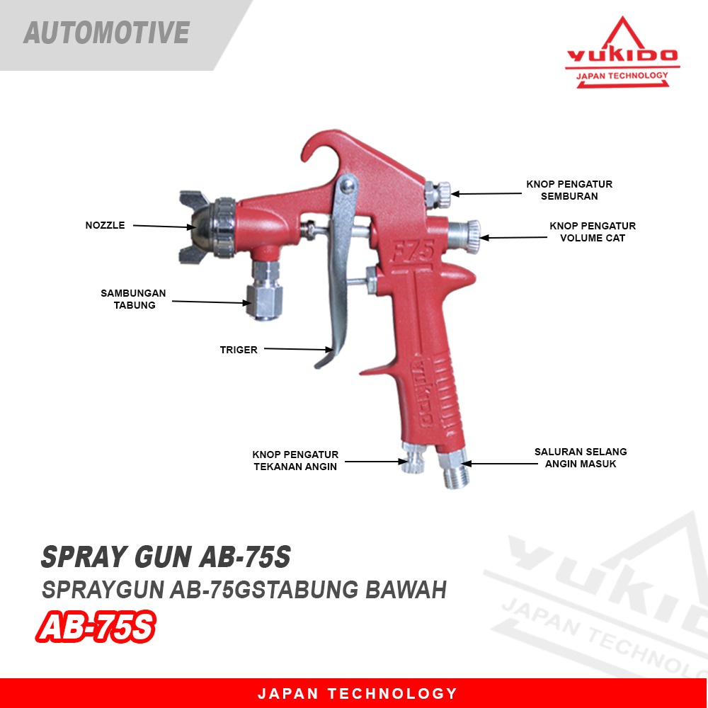 SPRAYGUN F75S TABUNG ATAS ALAT SEMPROT CAT 750ML YUKIDO/ SPRAYGUN F75G TABUNG ATAS ALAT SEMPROT CAT 400ML