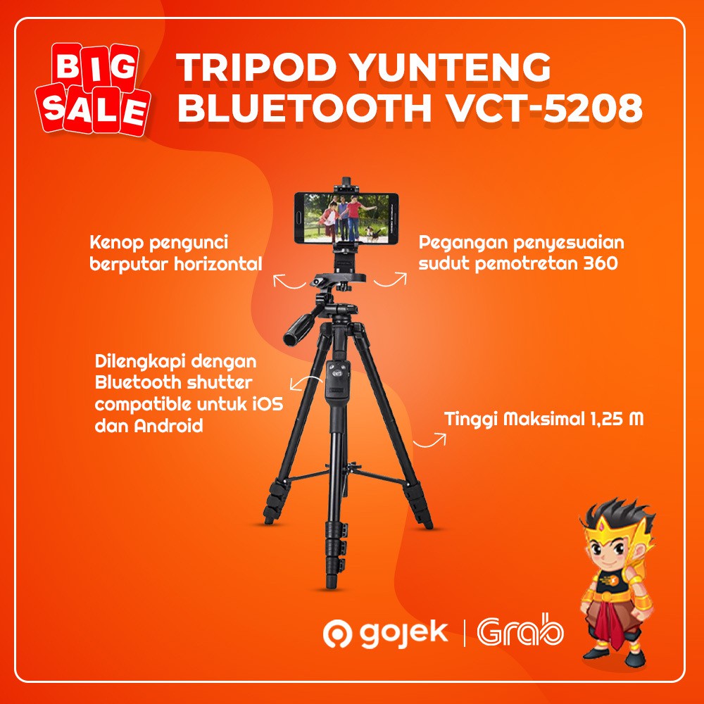 Tripod Bluetooth Remote Yunteng VCT 5208 Camera Handphone
