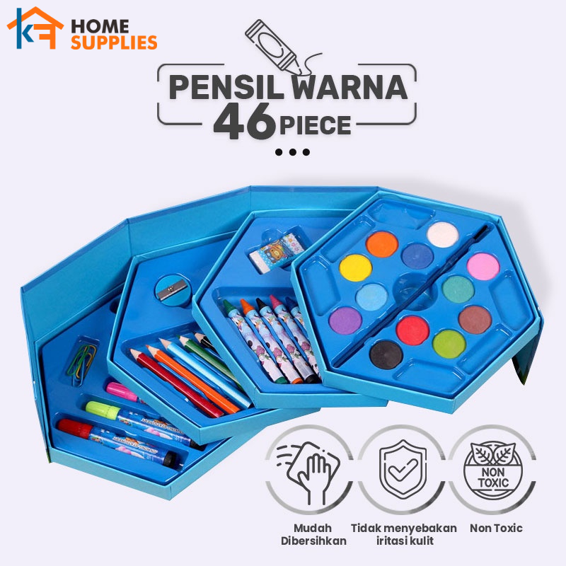 【KF】Crayon Set 46pcs Karakter Alat Set Menggambar Melukis Pensil Warna Pastel Pensil Minyak Warna Untuk Melukis &amp; Mewarnai