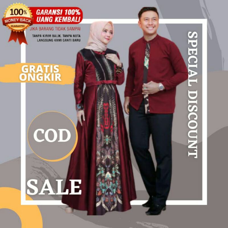 Baju Couple batik modern pasangan kondangan kekinian gamis kapelan suami istri fashion muslim cantik kekinian terbaru
