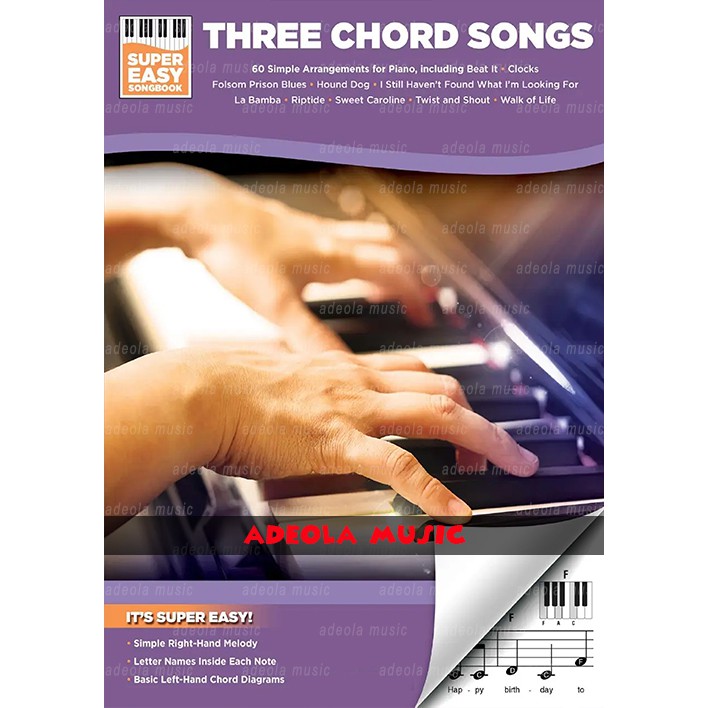 Buku Piano Pemula / (PFC-20) SUPER EASY PIANO – THREE CHORD SONGS / Buku Keyboard Pemula
