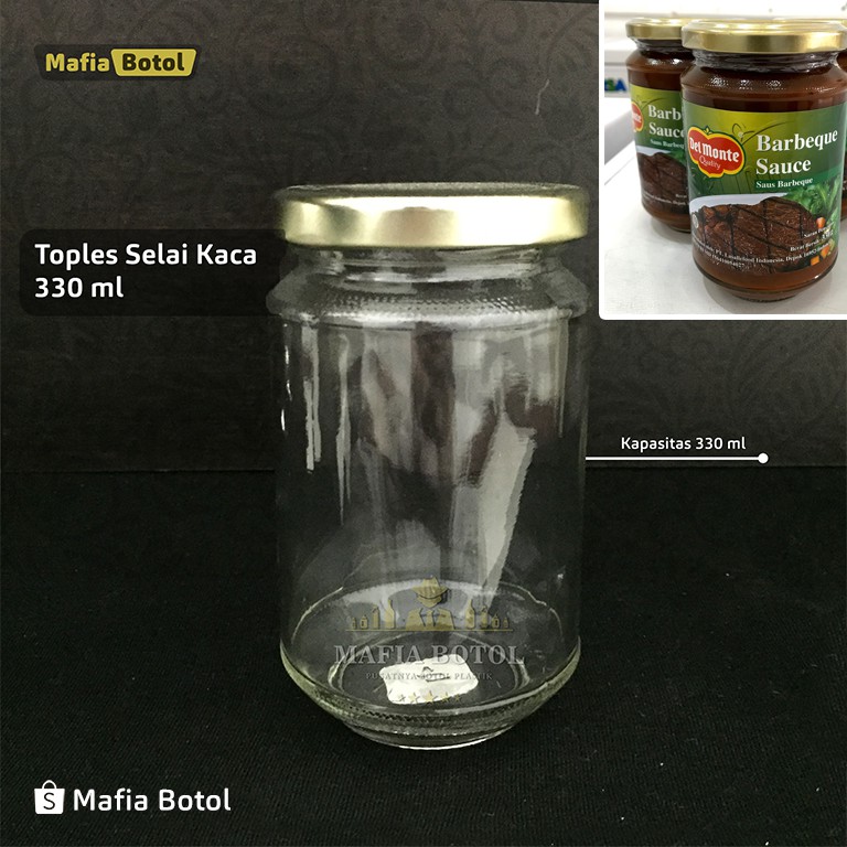 Toples jar 330 ml madu sambel bumbu selai kaca beling kemasan unik bulatbesar wadah bumbu dapur madu