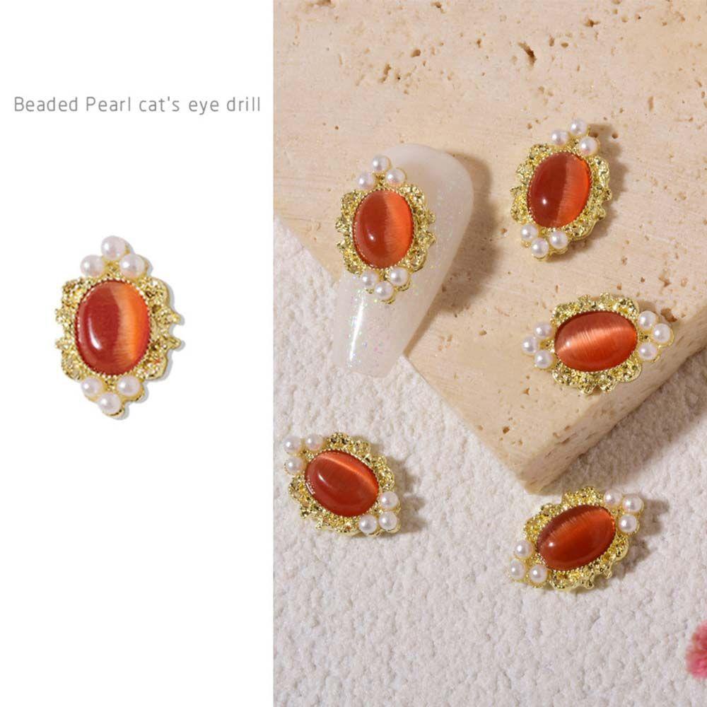 AUGUSTINA Agustina Opal Kuku Rhinestones Mutiara Imitasi Fashion Dekorasi Kuku Manicure Cat Eye Nail Stones Frame Nail Ornaments