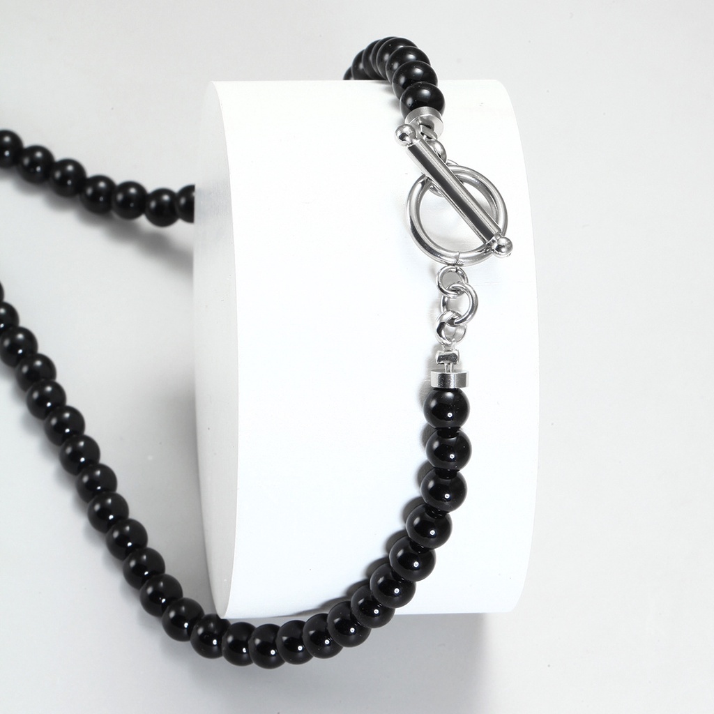 Kalung Batu Alam Mata Harimau Bahan Stainless Steel Diameter 6mm Untuk Pria