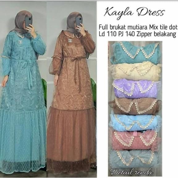 PREMIUM GAMIS PESTA BRUKAT MIX TILLE DOT TANGAN BALON//GAMIS PESTA WANITA//GAMIS BROKAT MIX TILLE DR