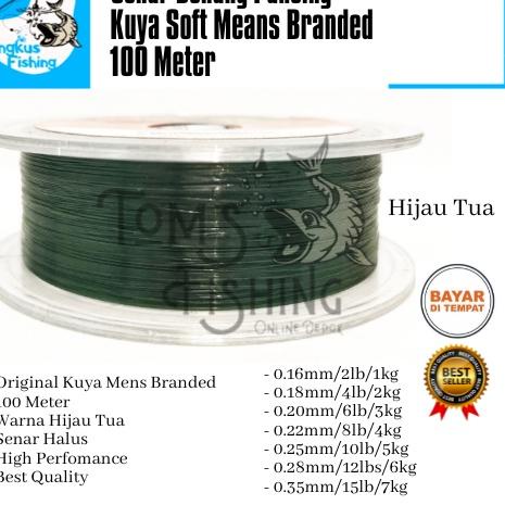 New Senar Benang Pancing Kuya Mens Branded 100 Meter 0.16mm - 0.35mm Original Hijau Tua - Engkus Fis