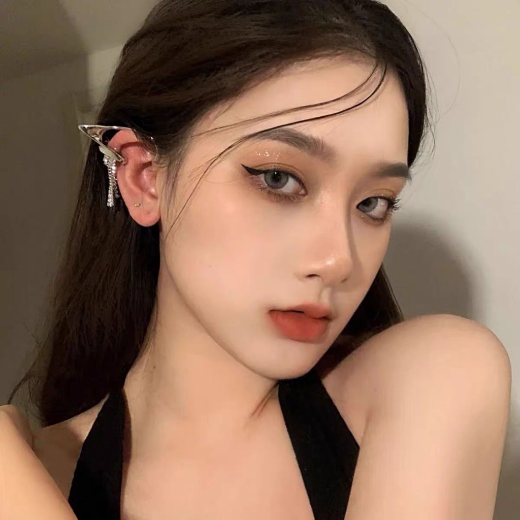 Anting Klip Tanpa Tindik Model Rumbai Aksen Berlian Gaya Korea