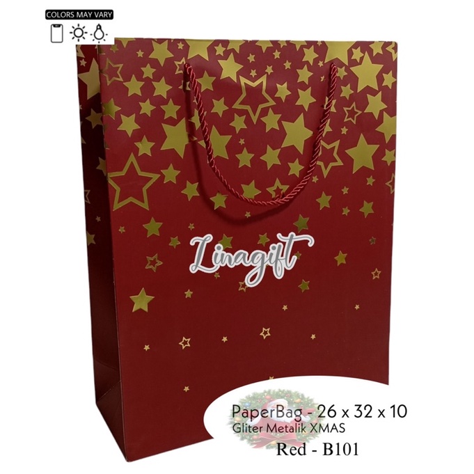 PAPERBAG NATAL - KANTONG PAPER BAG KERTAS HADIAH KADO XMAS / TAS JINJING MERRY CHRISTMAS MERAH / RED