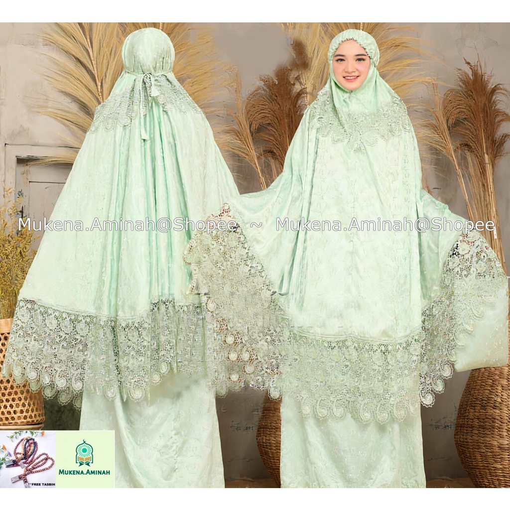 MUKENA DEWASA SUTRA BORDIR PARIS PRADA PREMIUM RENDA KEONG MEWAH WARNA