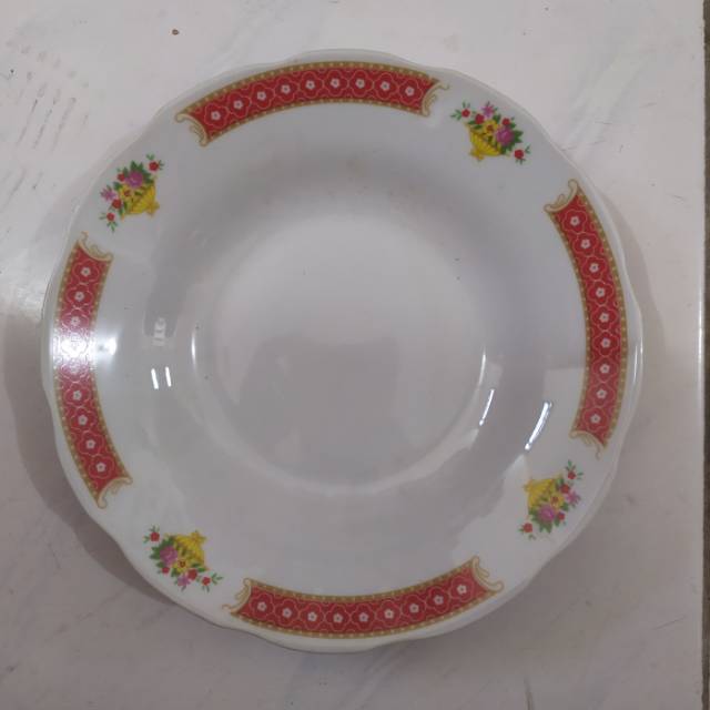 Piring keramik sango motif kembang merah 1 lusin