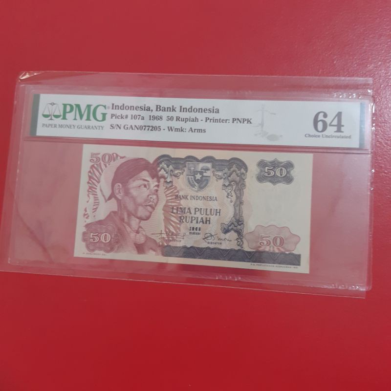 Uang Kertas Kuno 50 Rupiah Jendral Soedirman Tahun 1968 PMG 64