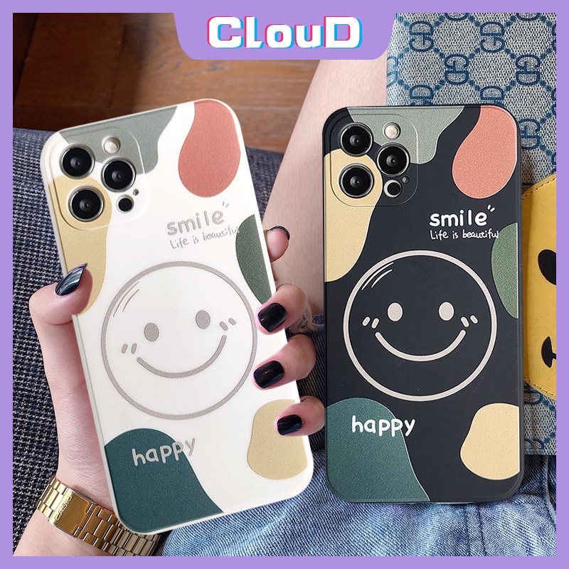 Casing Tpu Oppo A95 A57 2022 A54 A5s A52 A3s A7 A76 A96 A36 A15 A16 Reno 6 5F 4F 7 5 4 A53 A9 A53 A33 A11 A35 A2 A1K Motif Smiley Mork Cover Garis Seni