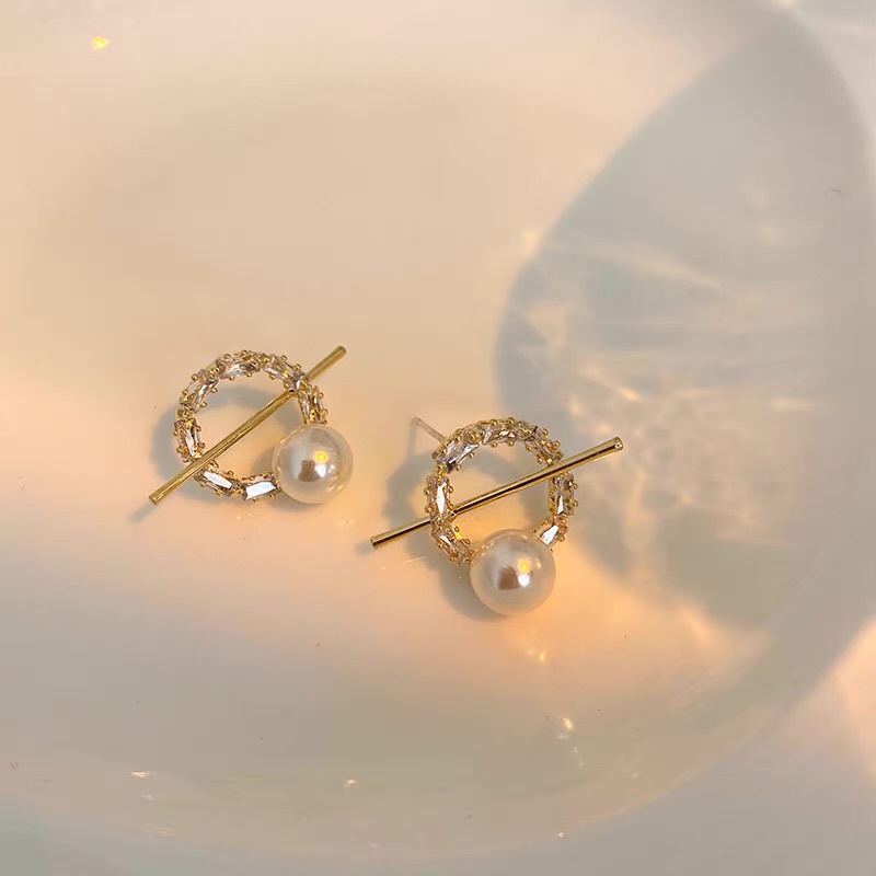 Anting Tusuk Gantung Desain Kembang Api Hias Zircon + Mutiara Untuk Wanita