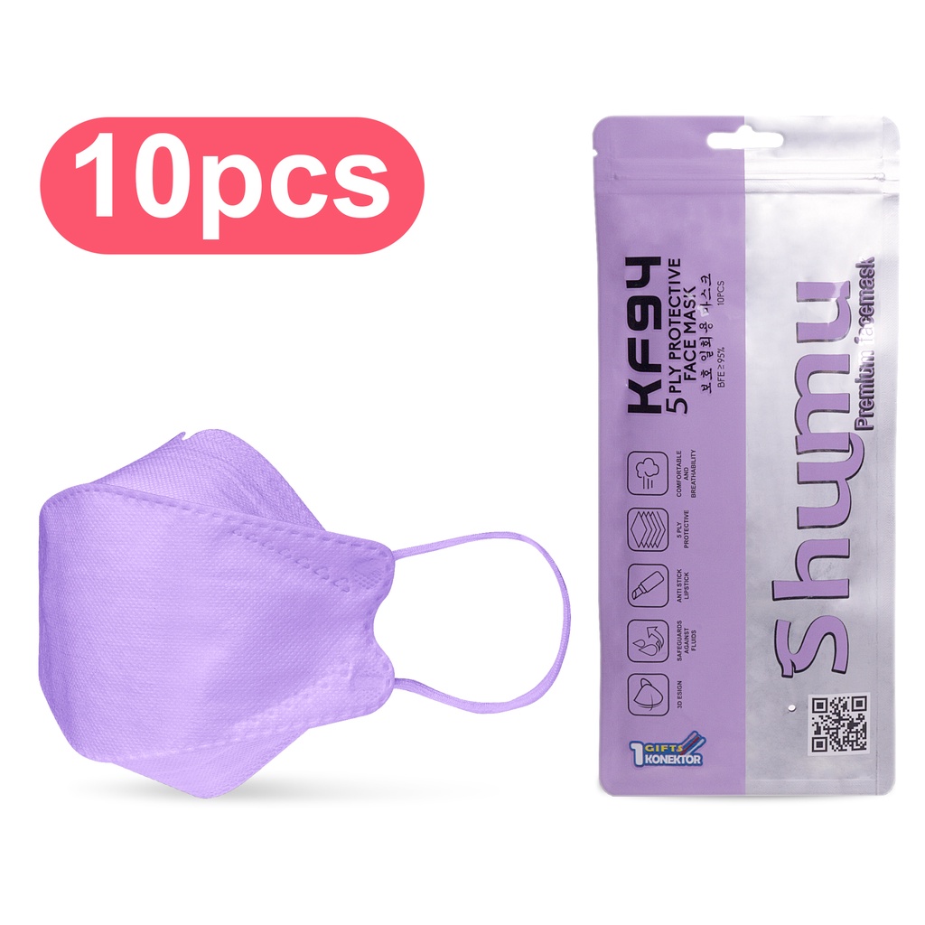 Masker KF94 Merk Shumu Embossed FREE Konektor Hijab 5Ply Izin Kemenkes warna warni Disposable