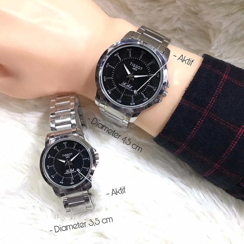 Jam tangan Couple wanita pria rantai silver tanggal aktif stainless steel grosir termurah TS001