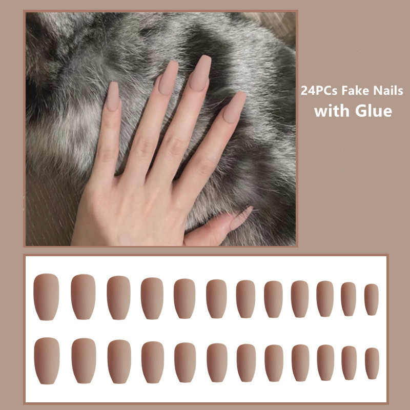 We Flower 24pcs Kuku Palsu Full Cover Warna Putih Susu Matte Dengan Lem Untuk Manicure Wanita