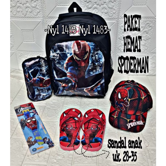 ( BISA COD ) 4in1 Tas Ransel Anak Laki-laki / Karakter Superhero/ Free Tempat Pensil/Jam Tangan/Topi Dan sandal